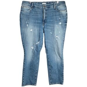 Good American Destructed High Rise‎ Straight Leg Jeans Women Size 15 Blue